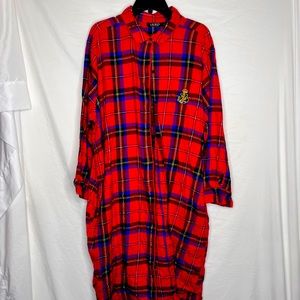 Lauren Ralph Lauren Red Plaid Long Button Up Night Gown